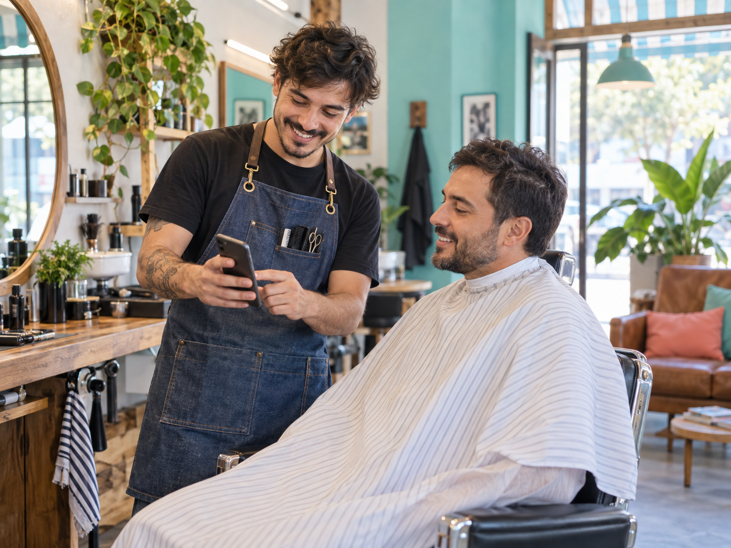 Barbero compartiendo el enlace de reservas con un cliente